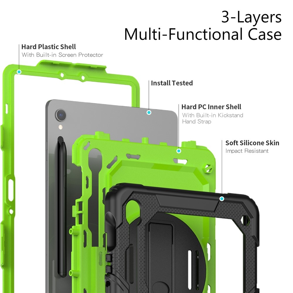 Strap odolný kryt s ramenním popruhem na Samsung Galaxy Tab S10 Lite / S10 FE / S9 FE SM-X510 SM-X516B - zelený/černý