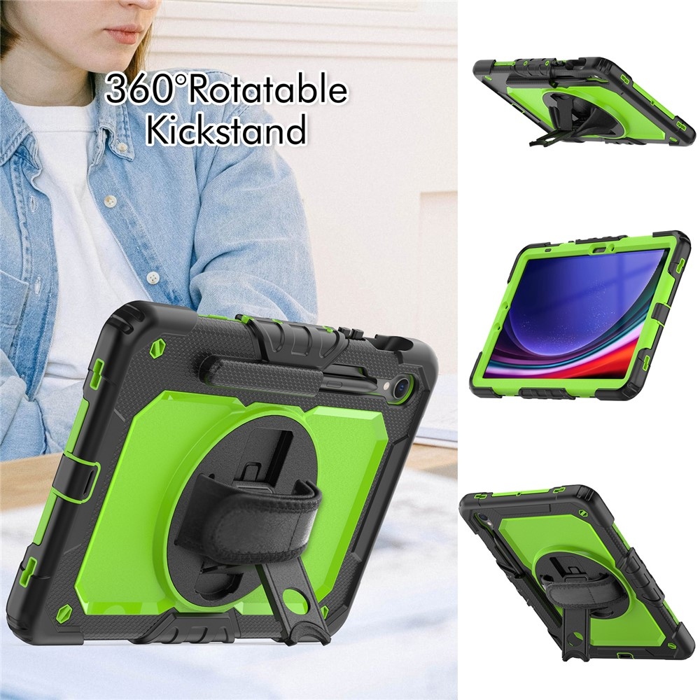 Strap odolný kryt s ramenním popruhem na Samsung Galaxy Tab S10 Lite / S10 FE / S9 FE SM-X510 SM-X516B - zelený/černý
