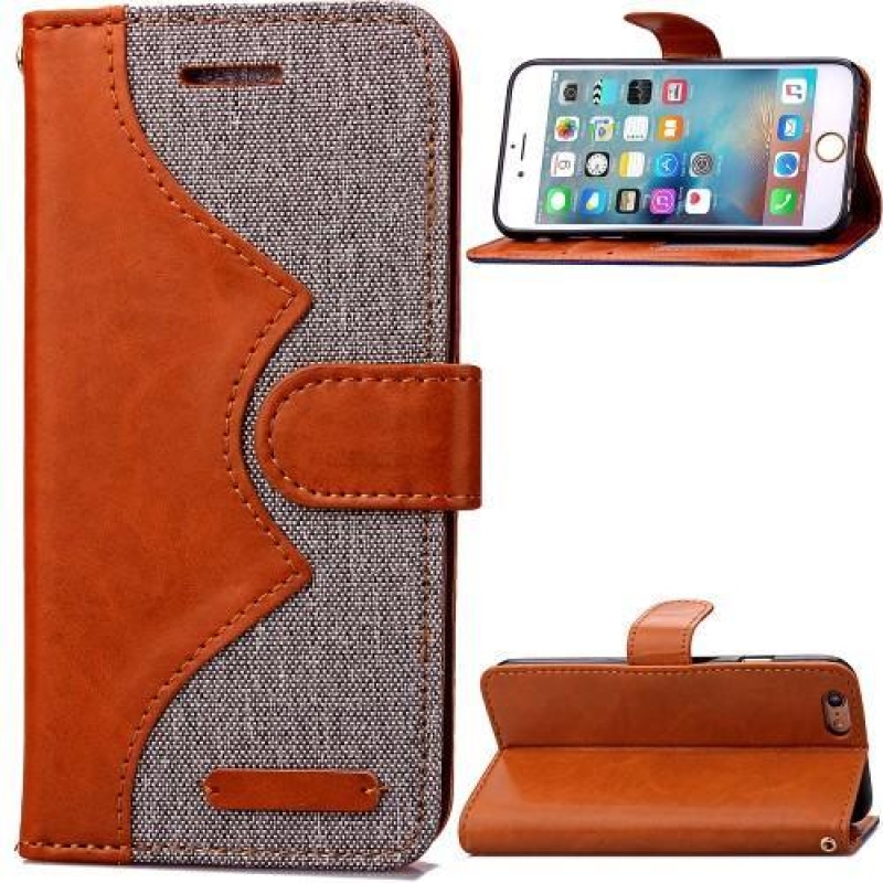 Style PU kožené/textilní pouzdro na iPhone 6 Plus a iPhone 6s Plus - šedé