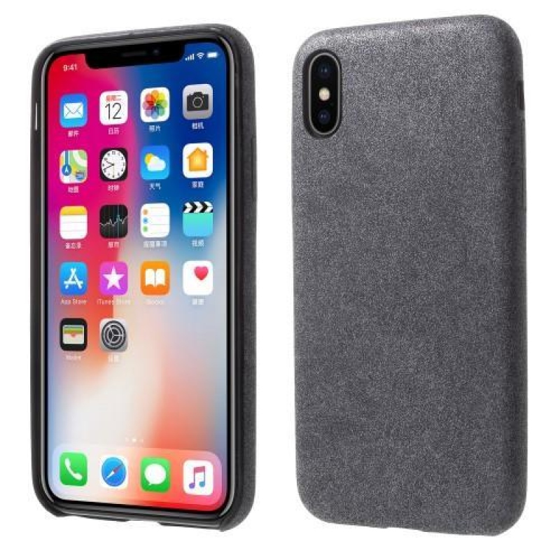 Style PU kožený plastový obal na iPhone X - šedý