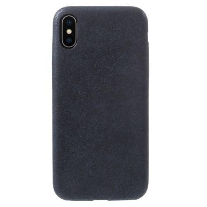 Style PU kožený plastový obal na iPhone X - tmavě modrý