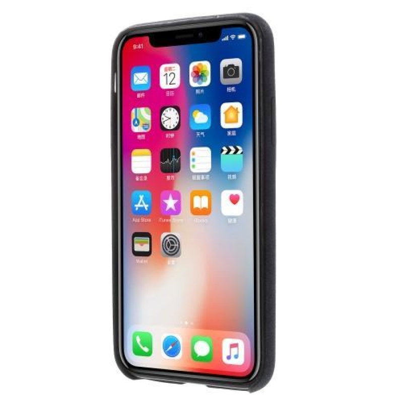 Style PU kožený plastový obal na iPhone X - tmavě modrý