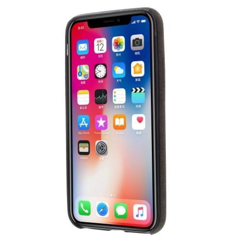 Style PU kožený plastový obal na iPhone X - tmavě šedý