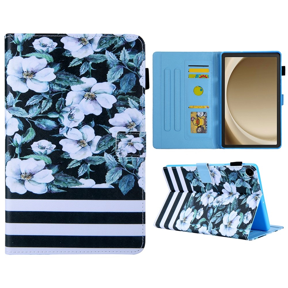 Stylish chytré zavírací pouzdro na Samsung Galaxy Tab A11+/Tab A9+ - bílé květy