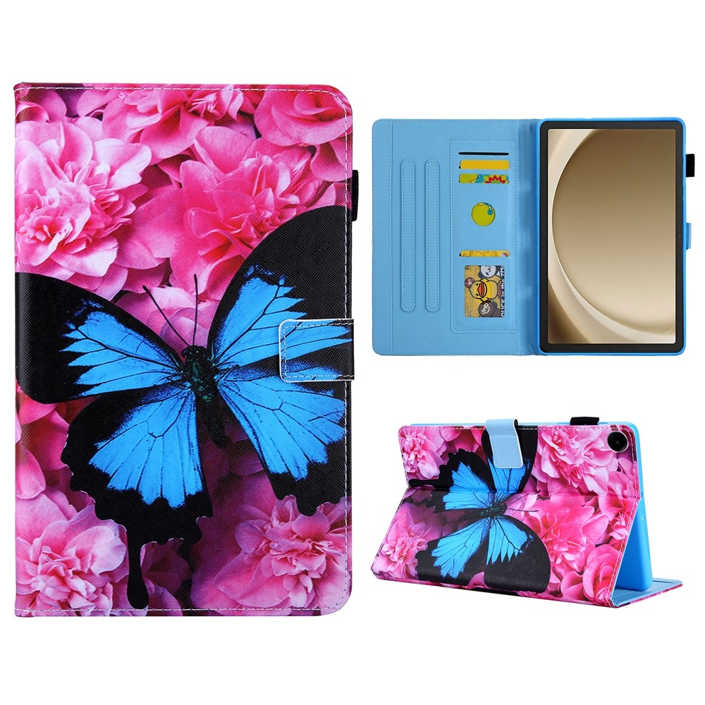 Stylish chytré zavírací pouzdro na Samsung Galaxy Tab A11+/Tab A9+ - modrý motýl a gerbera