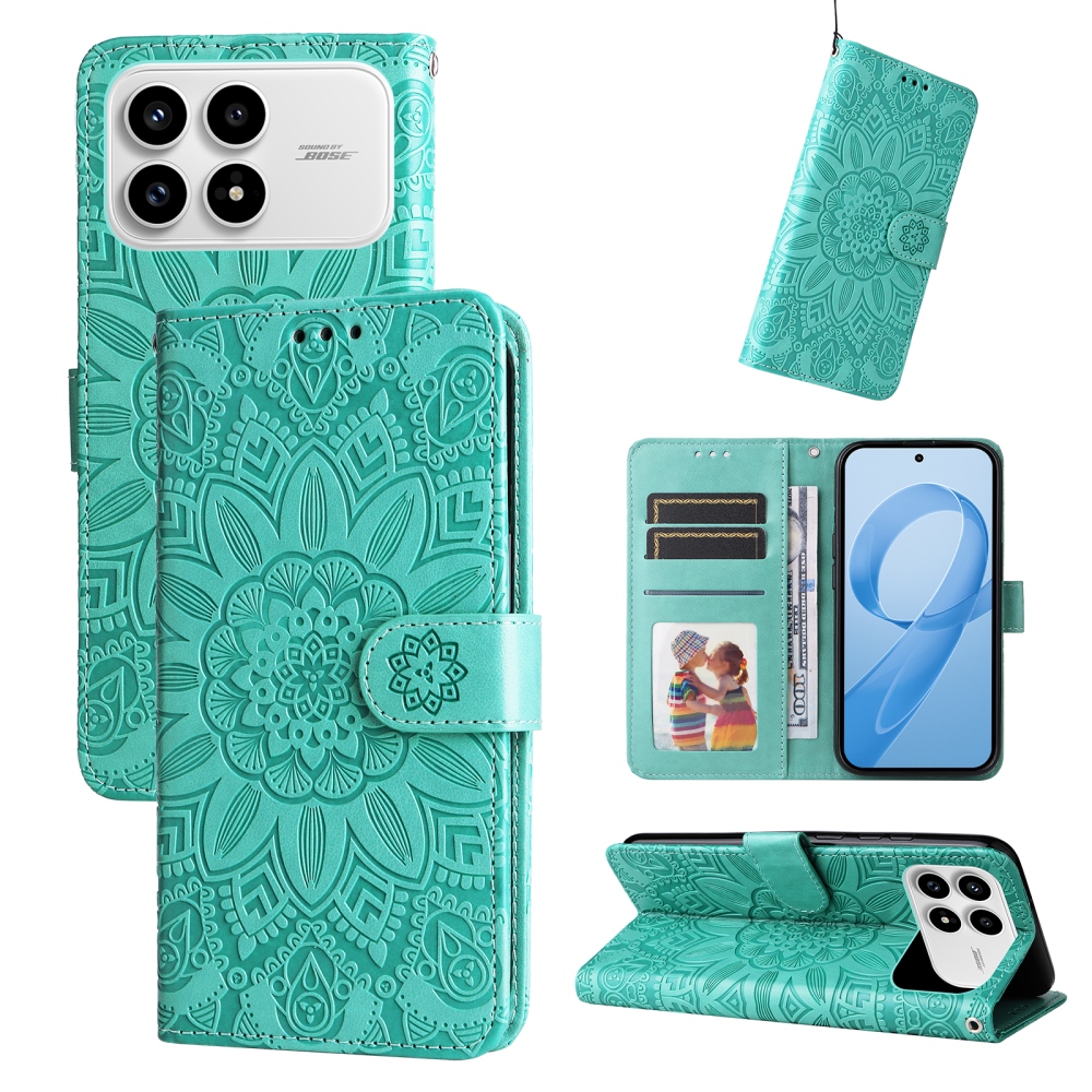 Sunflower knížkové pouzdro na Xiaomi Poco F8 Pro 5G - modrozelené