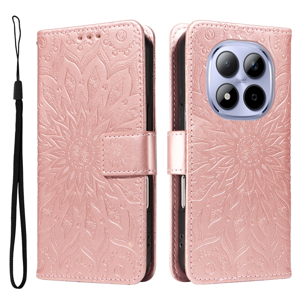 Sunflowers knížkové pouzdro na Xiaomi Redmi Note 15 Pro 5G - růžovozlaté