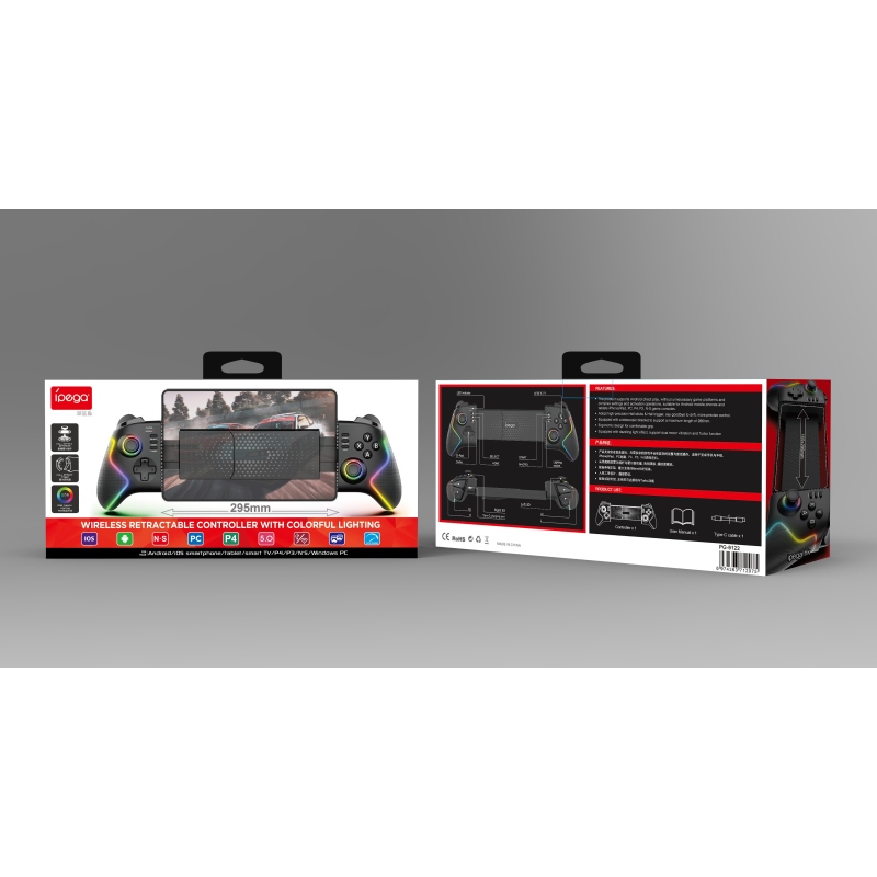 iPega 9122 Wireless Stretching RGB Gamepad pro Android/iOS/PS3/PS4/PC Black