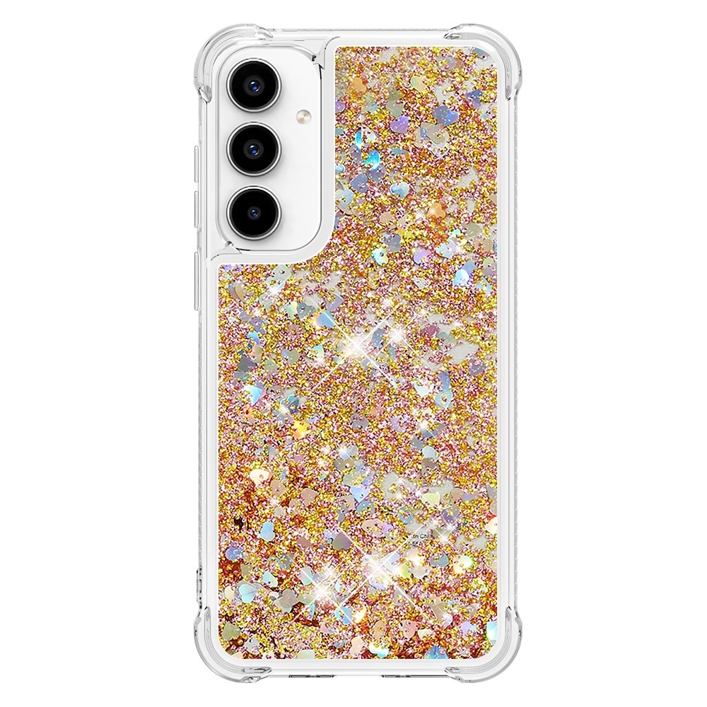 Glitter přesýpací gelový obal na mobil Samsung Galaxy A36 5G - zlatý/srdíčka