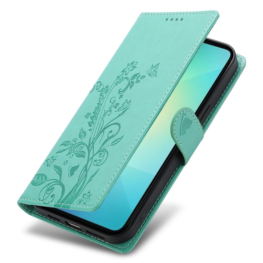 Flowery knížkové pouzdro na Samsung Galaxy A07 4G - modrozelené