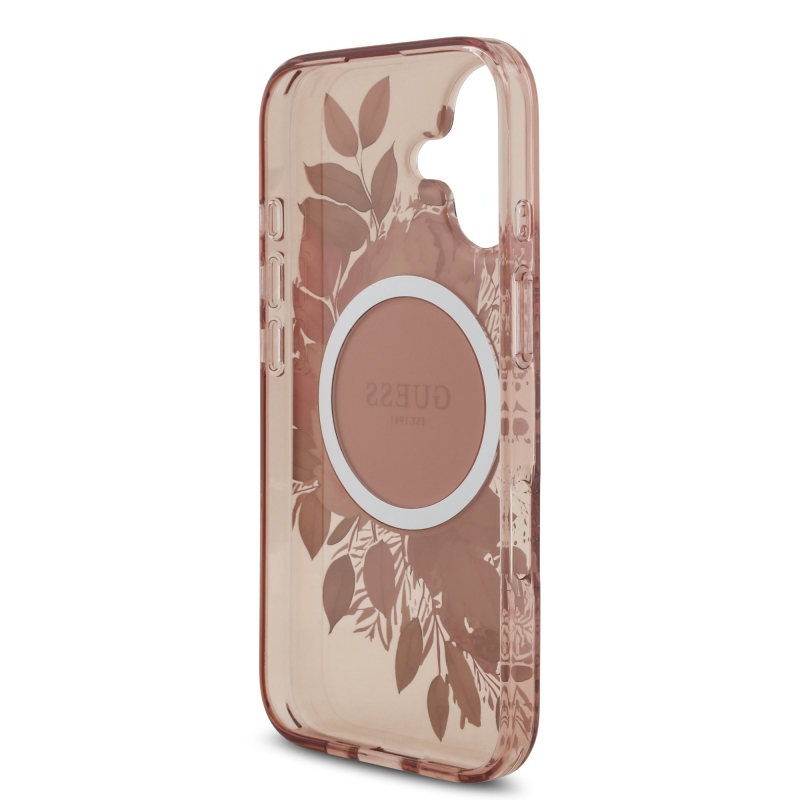 Guess IML Flowers Strap MagSafe Zadní Kryt pro iPhone 17 Pink