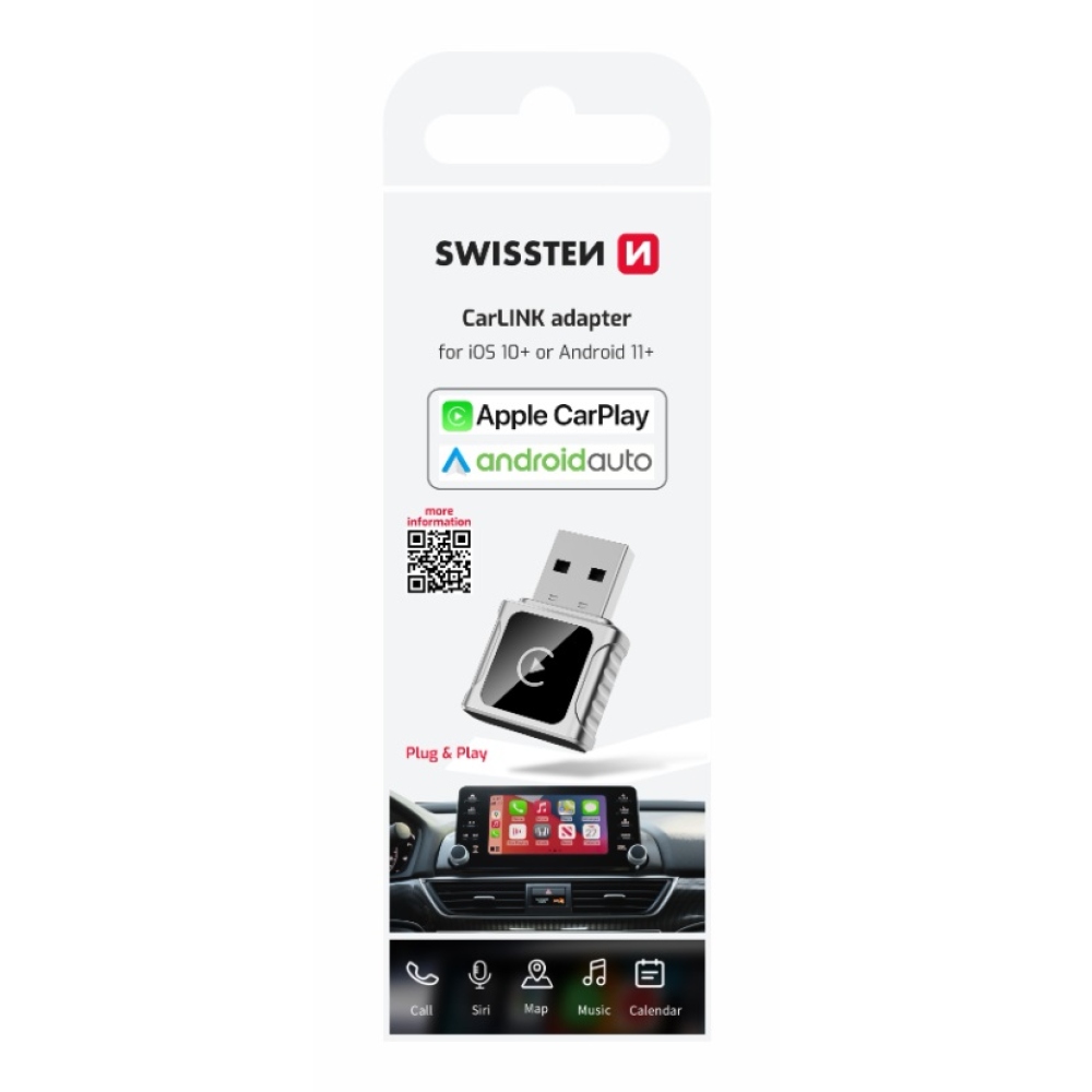 Swissten adaptér Carlink - Apple Carplay / Android Auto (+adaptér USB-A / USB-C)
