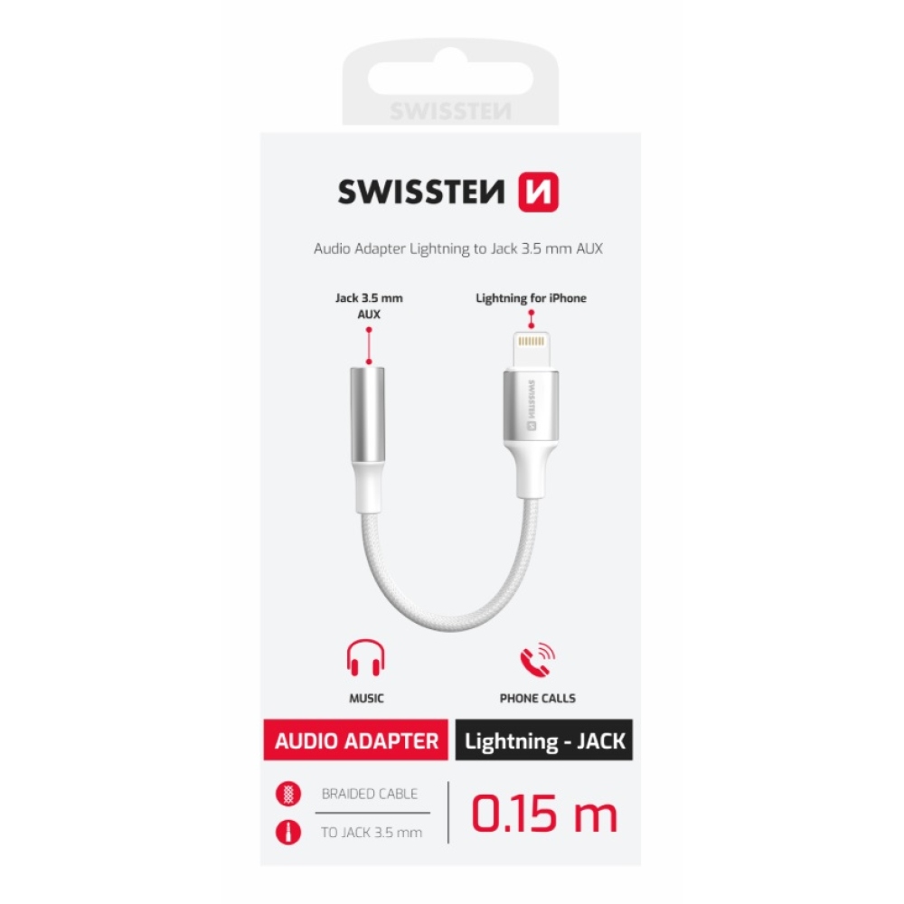 Swissten audio adaptér textilní lightning (samec) / 3,5mm AUX 0,15 m