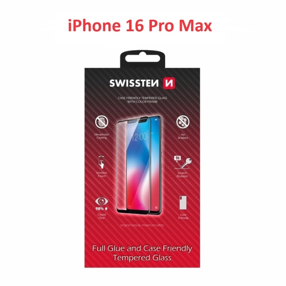 Swissten celoplošné tvrzené sklo na iPhone 16 Pro Max