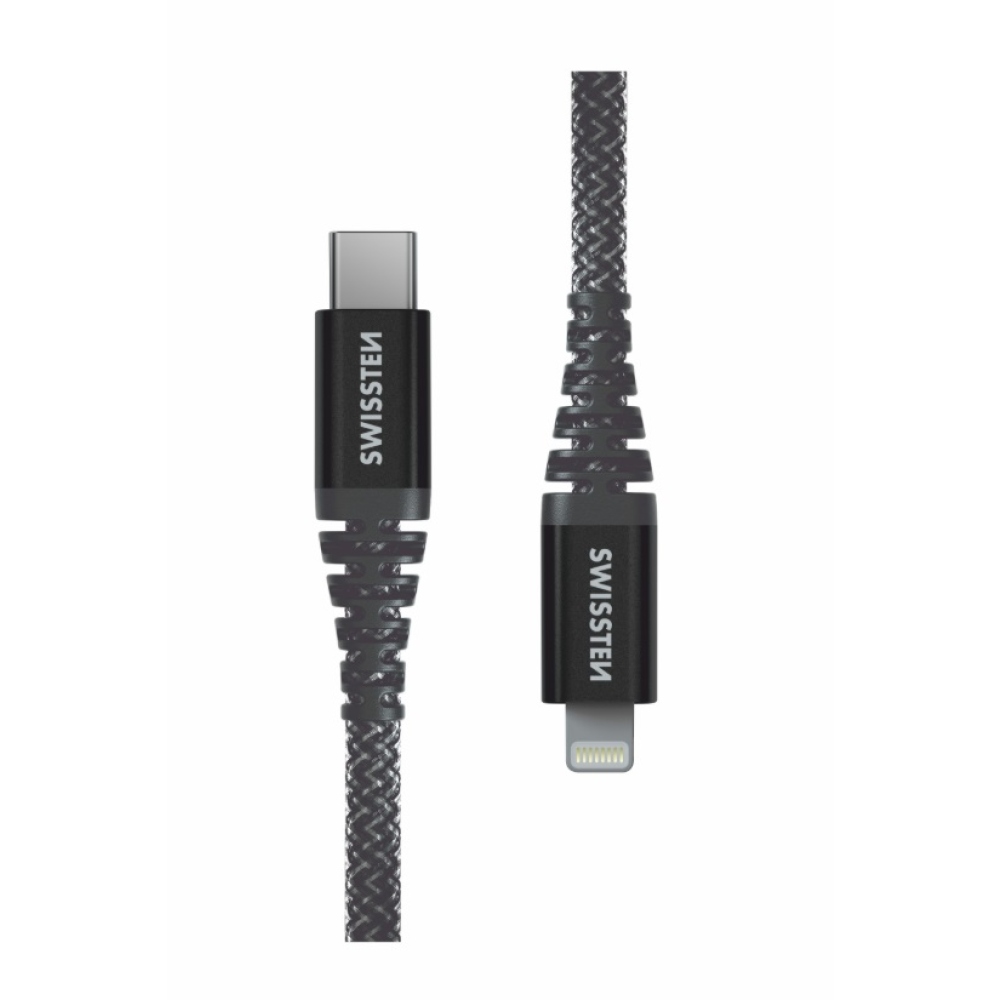 Swissten datový kabel Aramid Reinforced USB-C/Lightning 1,5m - antracitový