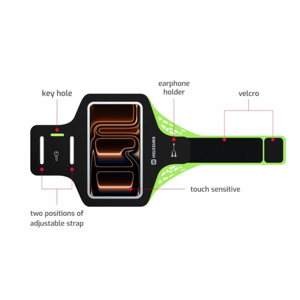 Swissten fitness pouzdro na ruku Arm Band do 7 palců - černé/zelené