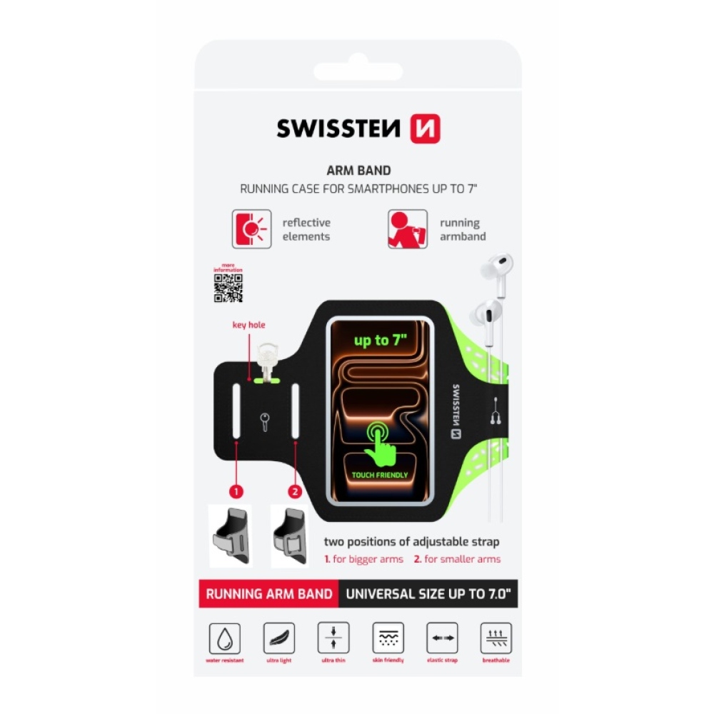 Swissten fitness pouzdro na ruku Arm Band do 7 palců - černé/zelené