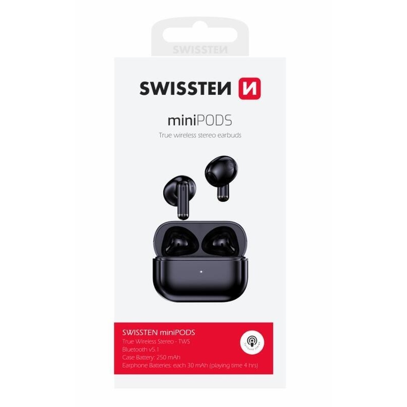 Swissten miniPODS TWS Bluetooth sluchátka - černá