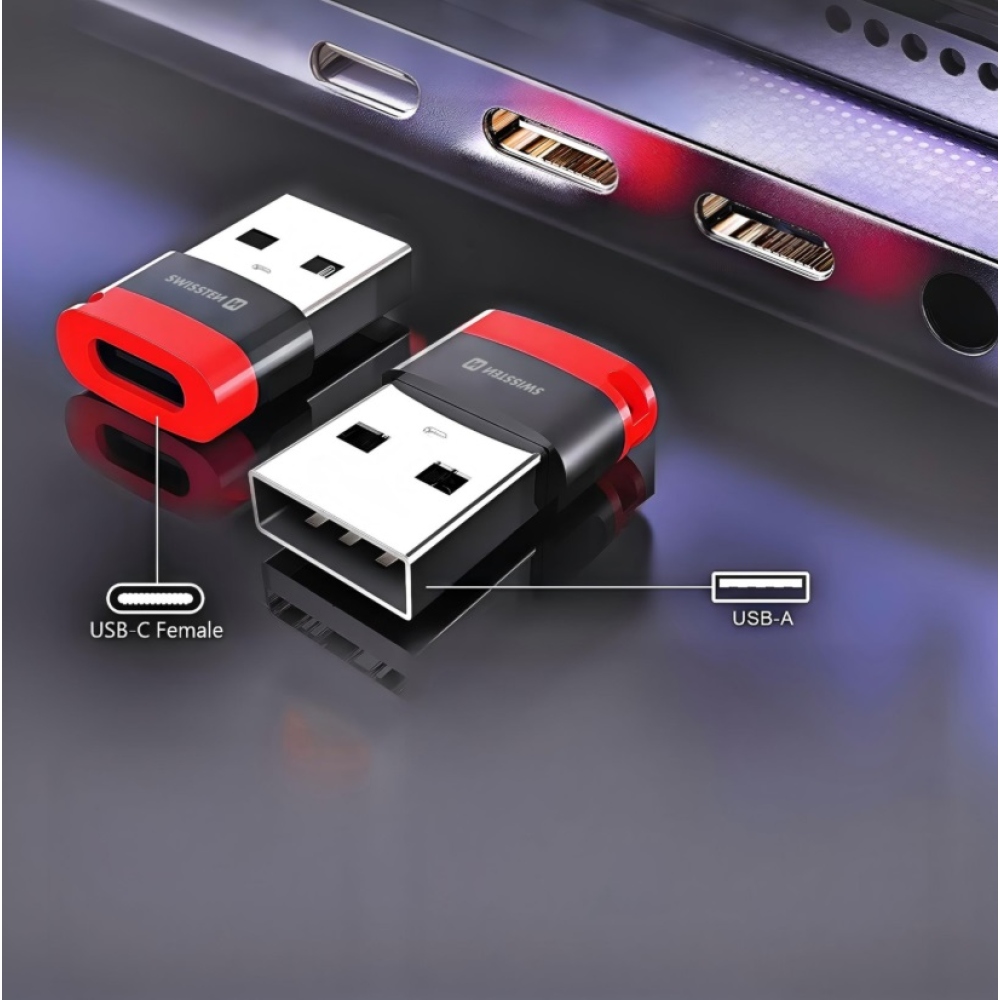 SWISSTEN nabíjecí adaptér s blokací dat DataGUARD USB-A (samec)/USB-C (samice) - černý