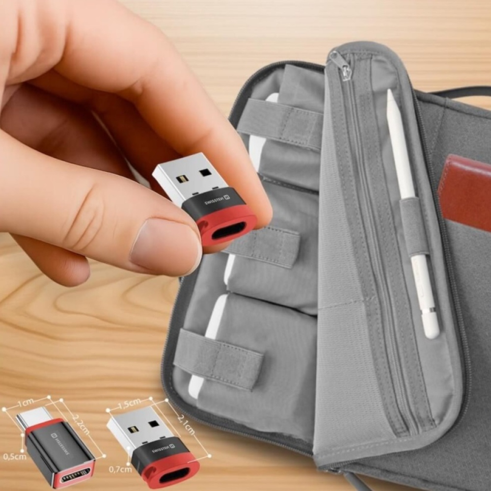 SWISSTEN nabíjecí adaptér s blokací dat DataGUARD USB-A (samec)/USB-C (samice) - černý
