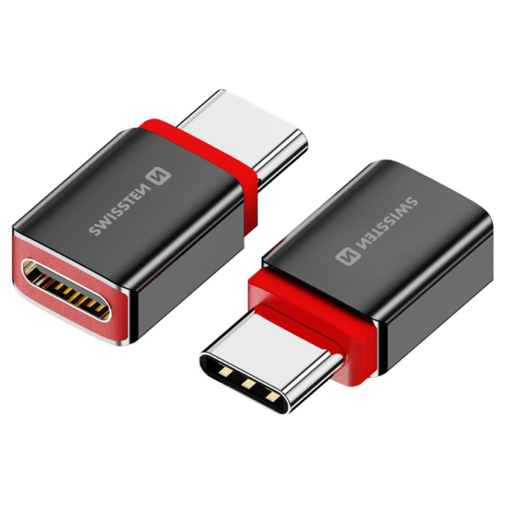 SWISSTEN nabíjecí adaptér s blokací dat DataGUARD USB-C (samec)/USB-C (samice) - černý
