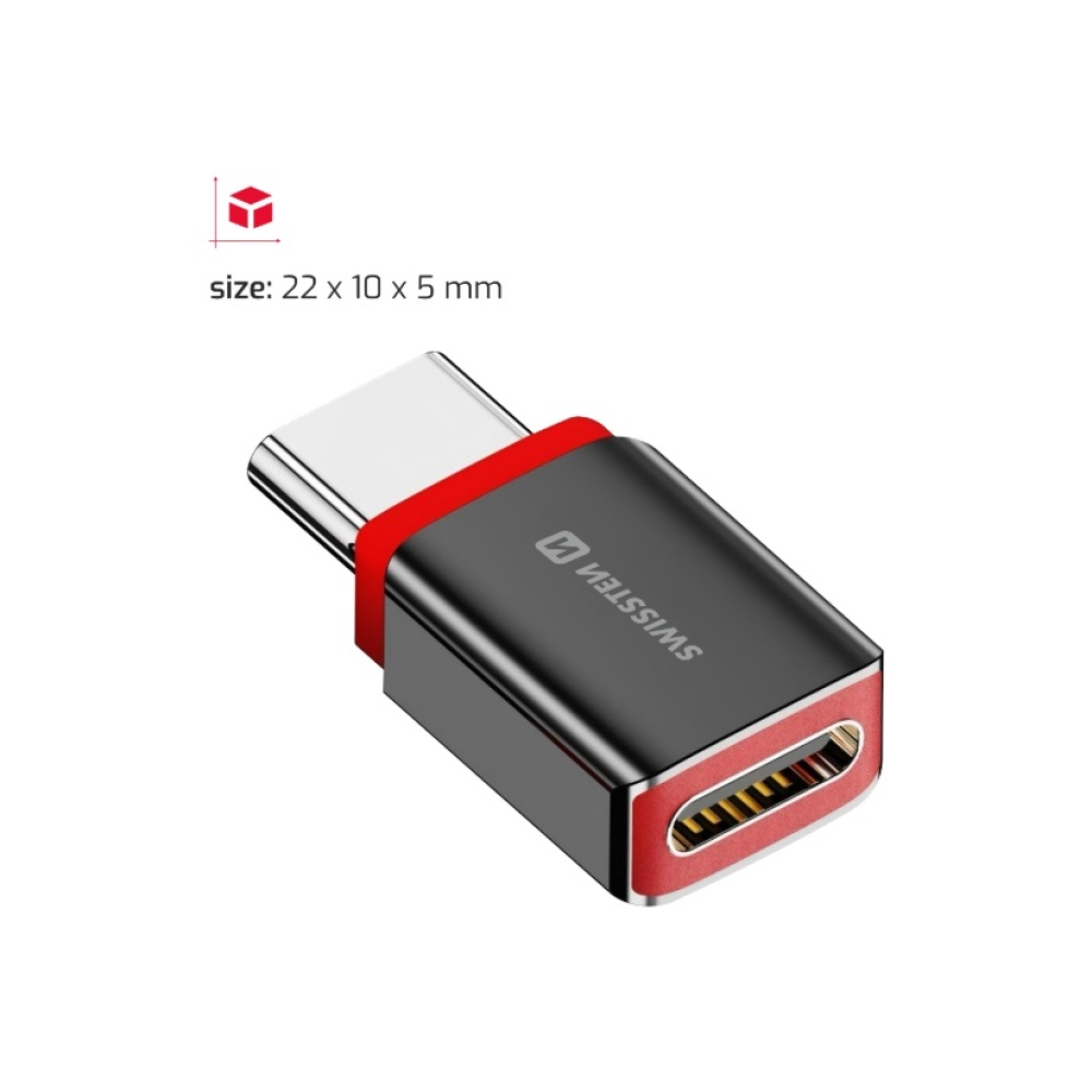 SWISSTEN nabíjecí adaptér s blokací dat DataGUARD USB-C (samec)/USB-C (samice) - černý