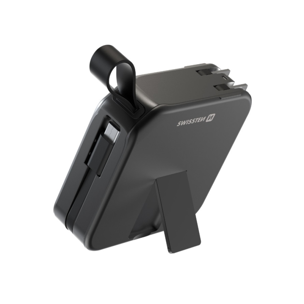 Swissten powerbanka All-in-one Pro s vyměnitelnými vidlicemi (USA, EU, UK) 10000 mAh 20 W - černá