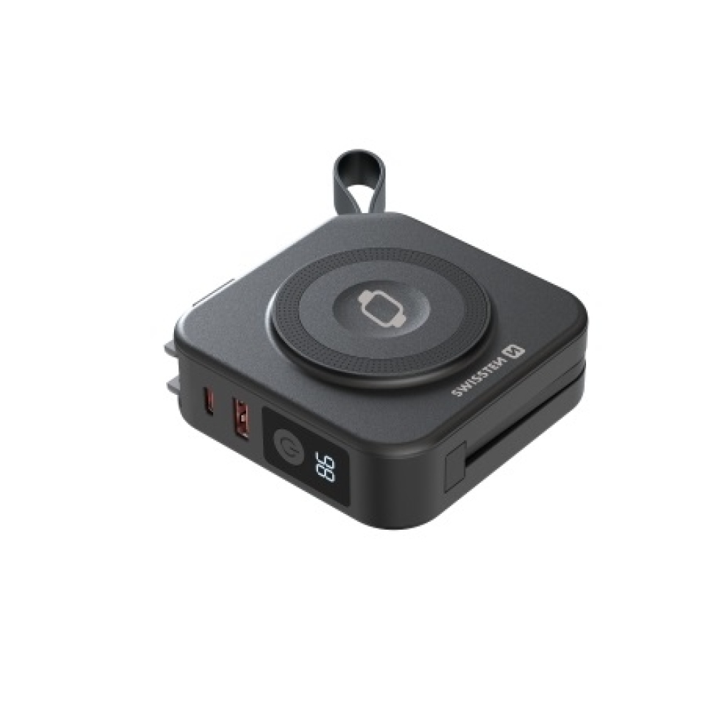 Swissten powerbanka All-in-one Pro s vyměnitelnými vidlicemi (USA, EU, UK) 10000 mAh 20 W - černá