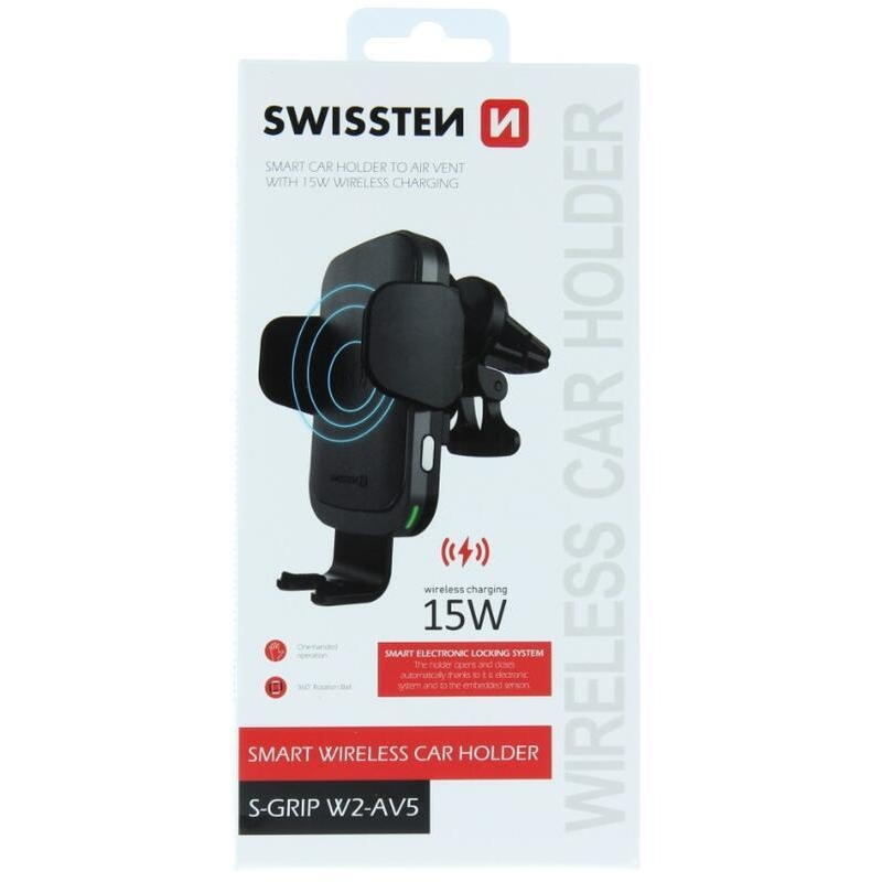 Swissten S-GRIP W2-AV5 Smart držák do větráčku s bezdrátovým dobíjením 15W - černý