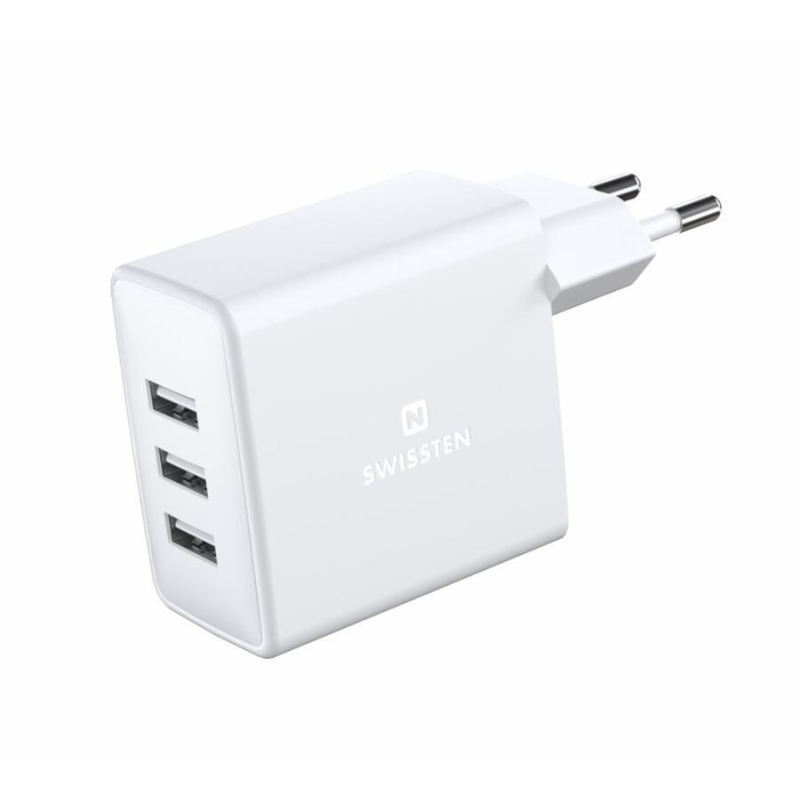 Swissten síťový adaptér 3x USB, 3A, 15W - bílý