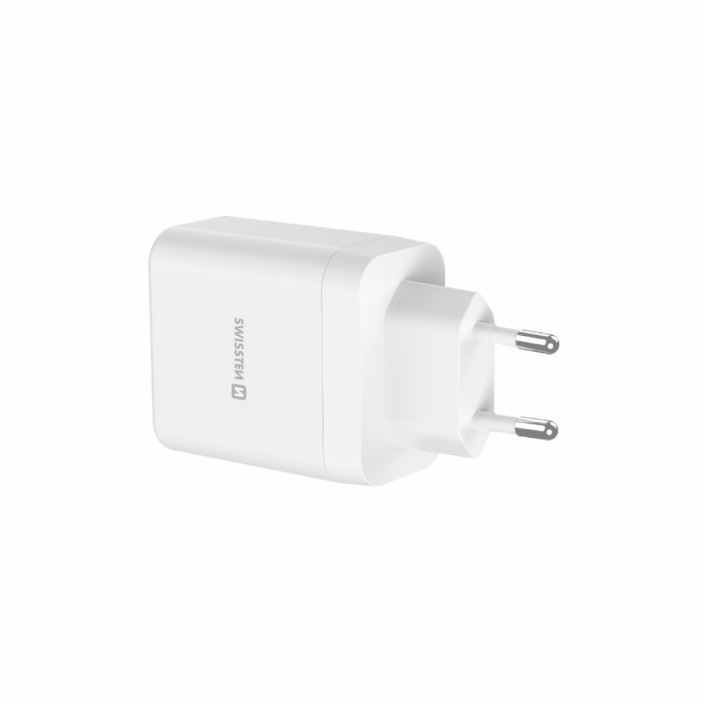 SWISSTEN síťový adaptér core GaN 1x USB-C 45W PD + 1x USB-A 18W QC - bílý