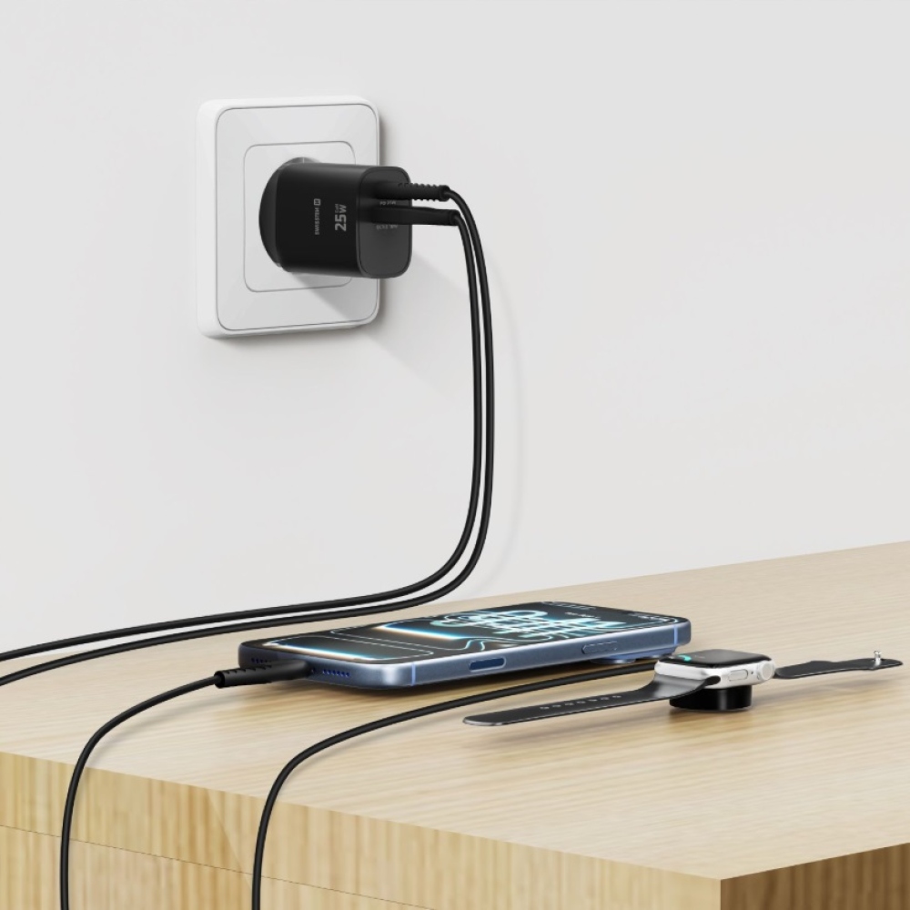 SWISSTEN síťový adaptér edge 1x USB-C PD 25W + 1x USB-A 18W QC - černý