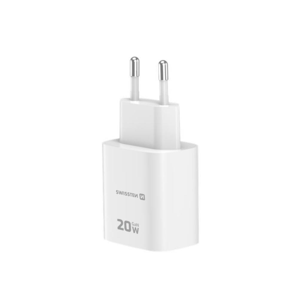 SWISSTEN síťový adaptér edge GaN 1x USB-C PD 20W + 1x USB-A 18W QC - bílý