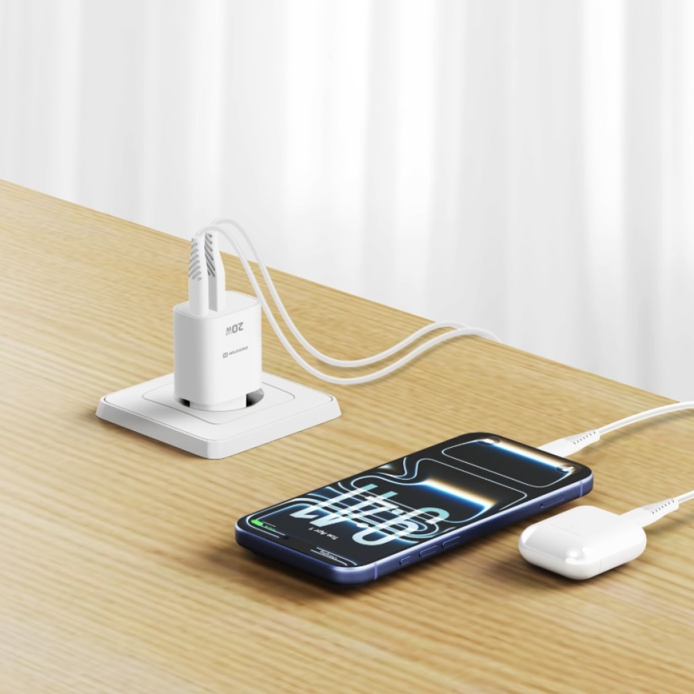 SWISSTEN síťový adaptér edge GaN 1x USB-C PD 20W + 1x USB-A 18W QC - bílý