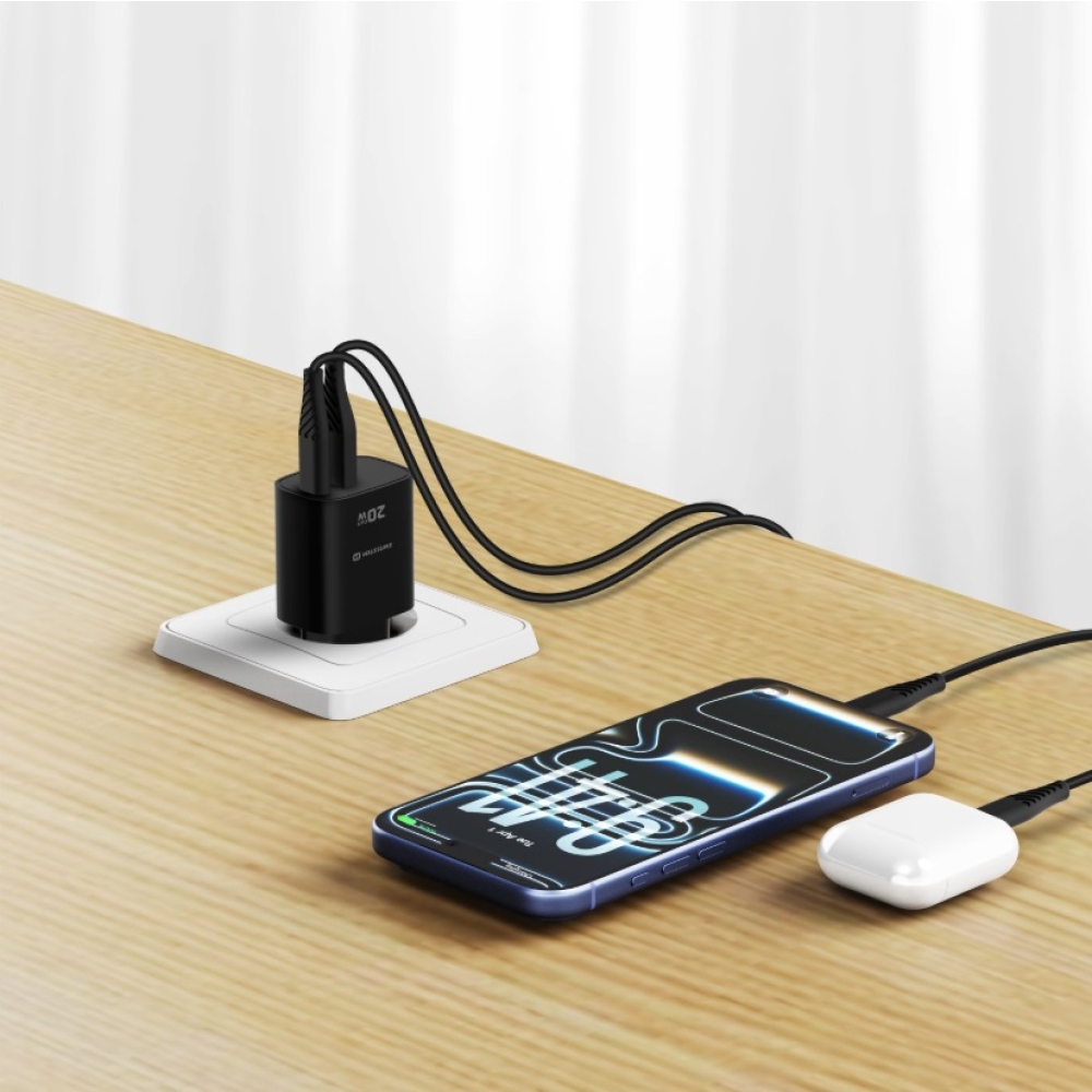 SWISSTEN síťový adaptér edge GaN 1x USB-C PD 20W + 1x USB-A 18W QC - černý