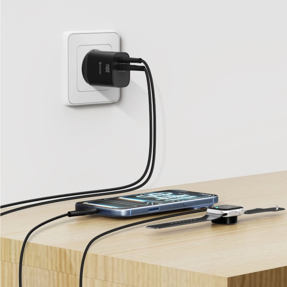 SWISSTEN síťový adaptér edge GaN 1x USB-C PD 20W + 1x USB-A 18W QC - černý