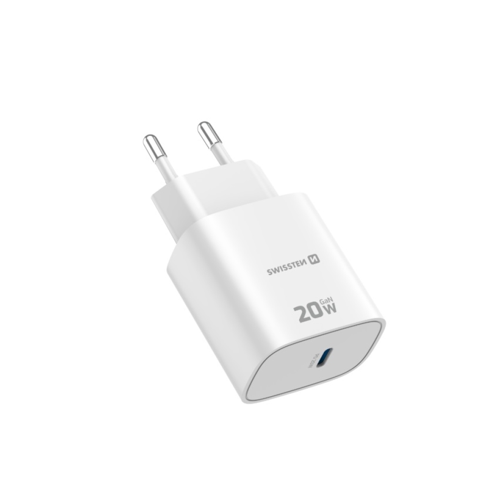 SWISSTEN síťový adaptér edge GaN 1x USB-C PD 20W - bílý