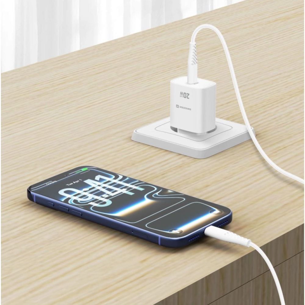 SWISSTEN síťový adaptér edge GaN 1x USB-C PD 20W - bílý
