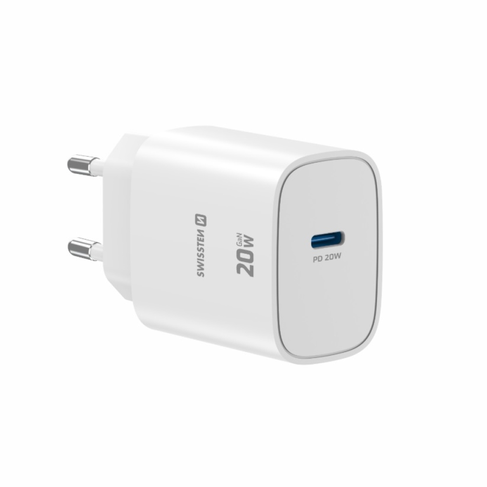 SWISSTEN síťový adaptér edge GaN 1x USB-C PD 20W - bílý