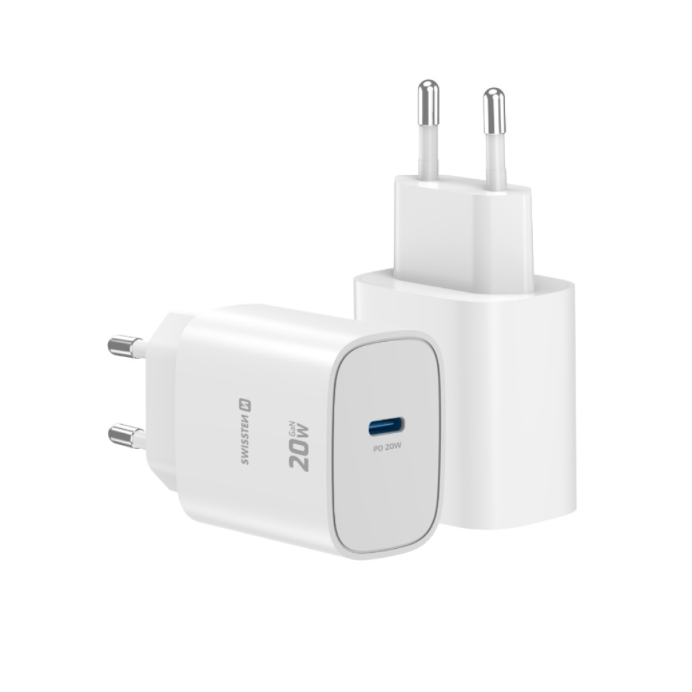 SWISSTEN síťový adaptér edge GaN 1x USB-C PD 20W - bílý