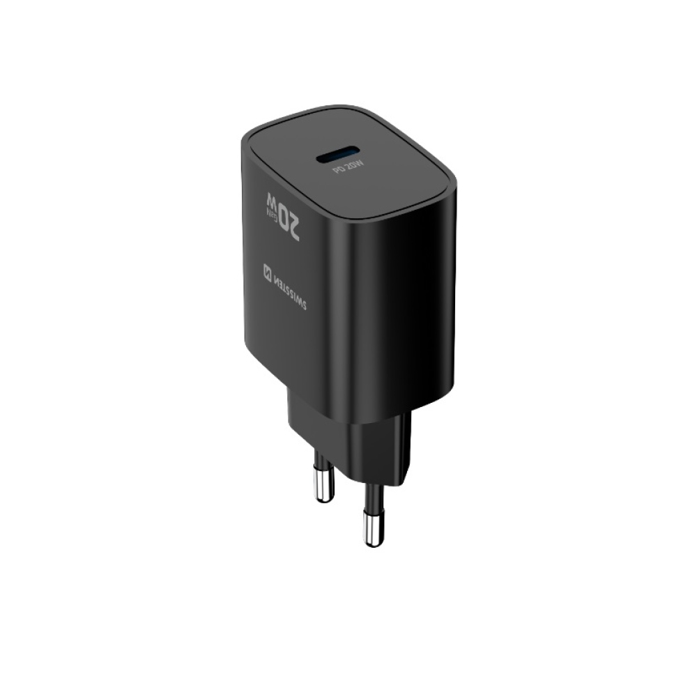 SWISSTEN síťový adaptér edge GaN 1x USB-C PD 20W - černý