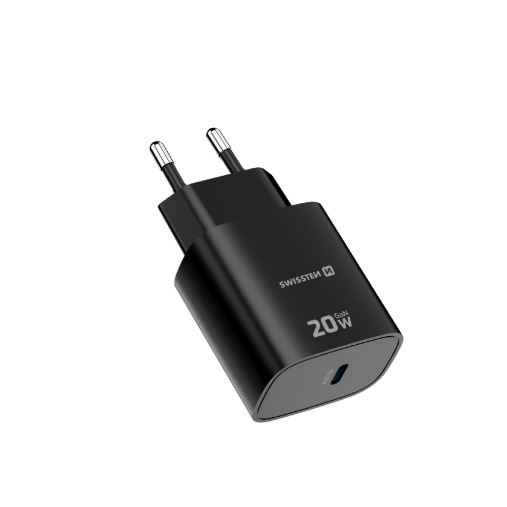 SWISSTEN síťový adaptér edge GaN 1x USB-C PD 20W - černý