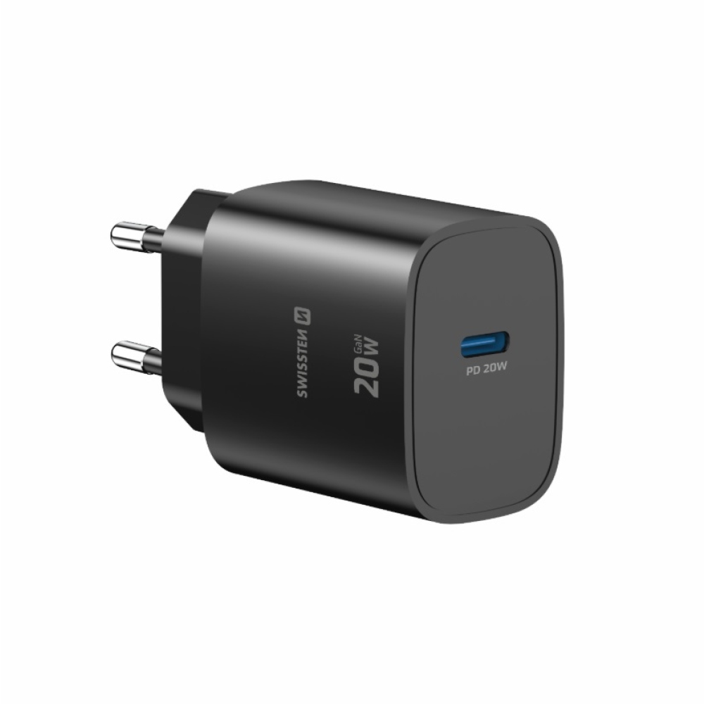 SWISSTEN síťový adaptér edge GaN 1x USB-C PD 20W - černý