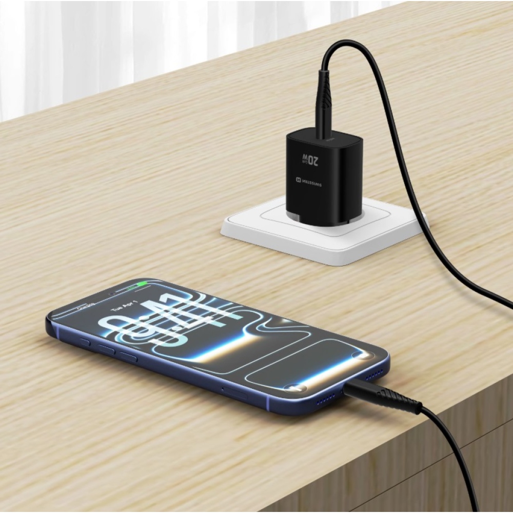 SWISSTEN síťový adaptér edge GaN 1x USB-C PD 20W - černý