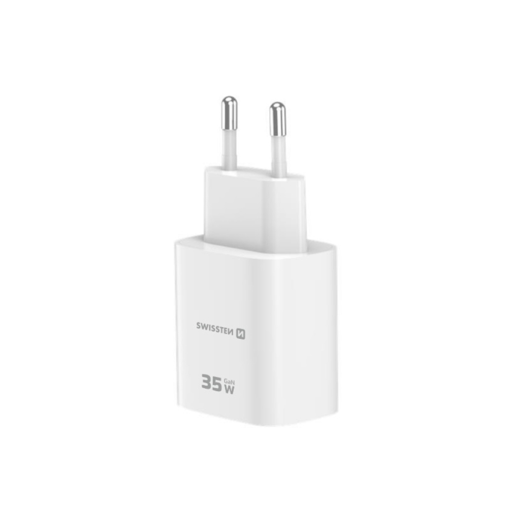 SWISSTEN síťový adaptér edge GaN 1x USB-C PD 35W + 1x USB-A 18W QC - bílý