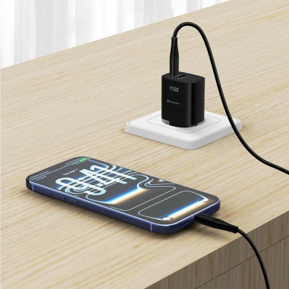 SWISSTEN síťový adaptér edge GaN 1x USB-C PD 35W + 1x USB-A 18W QC - černý
