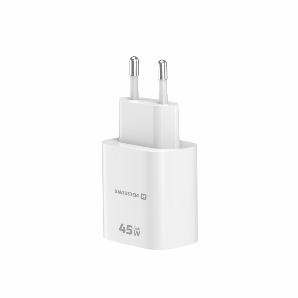 SWISSTEN síťový adaptér edge GaN 1x USB-C PD 45W + 1x USB-A 18W QC - bílý