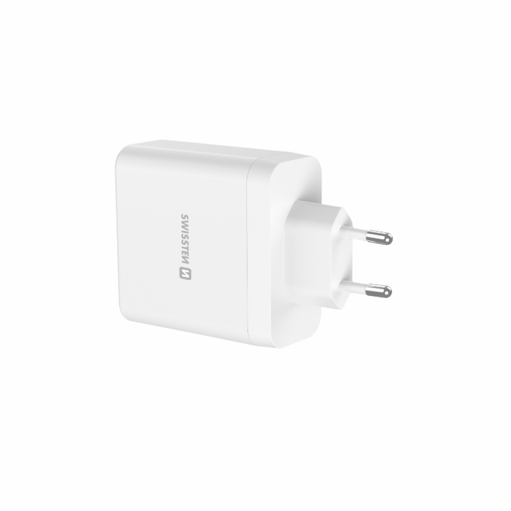 SWISSTEN síťový adaptér edge GaN 2x USB-C PD 100W + 1x USB-C PD 20W + 1x USB-A QC 30W QC - bílý