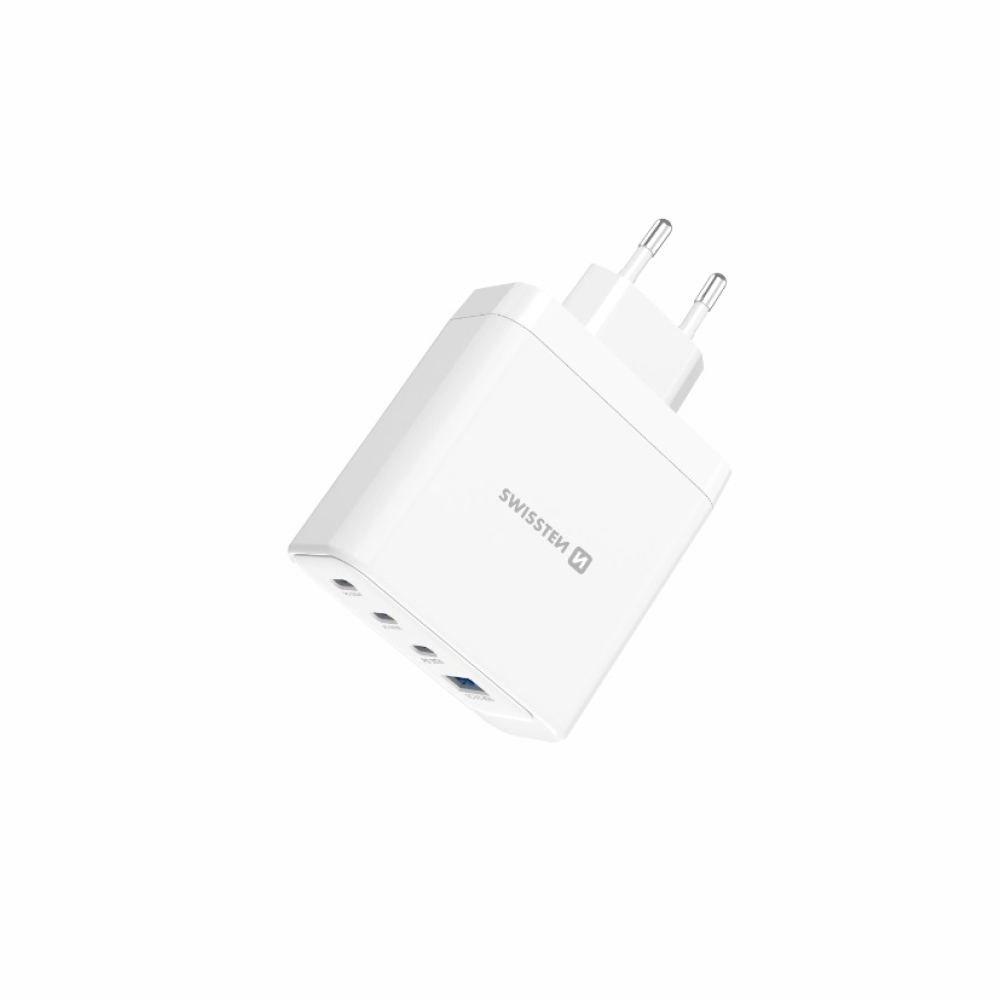 SWISSTEN síťový adaptér edge GaN 2x USB-C PD 100W + 1x USB-C PD 20W + 1x USB-A QC 30W QC - bílý