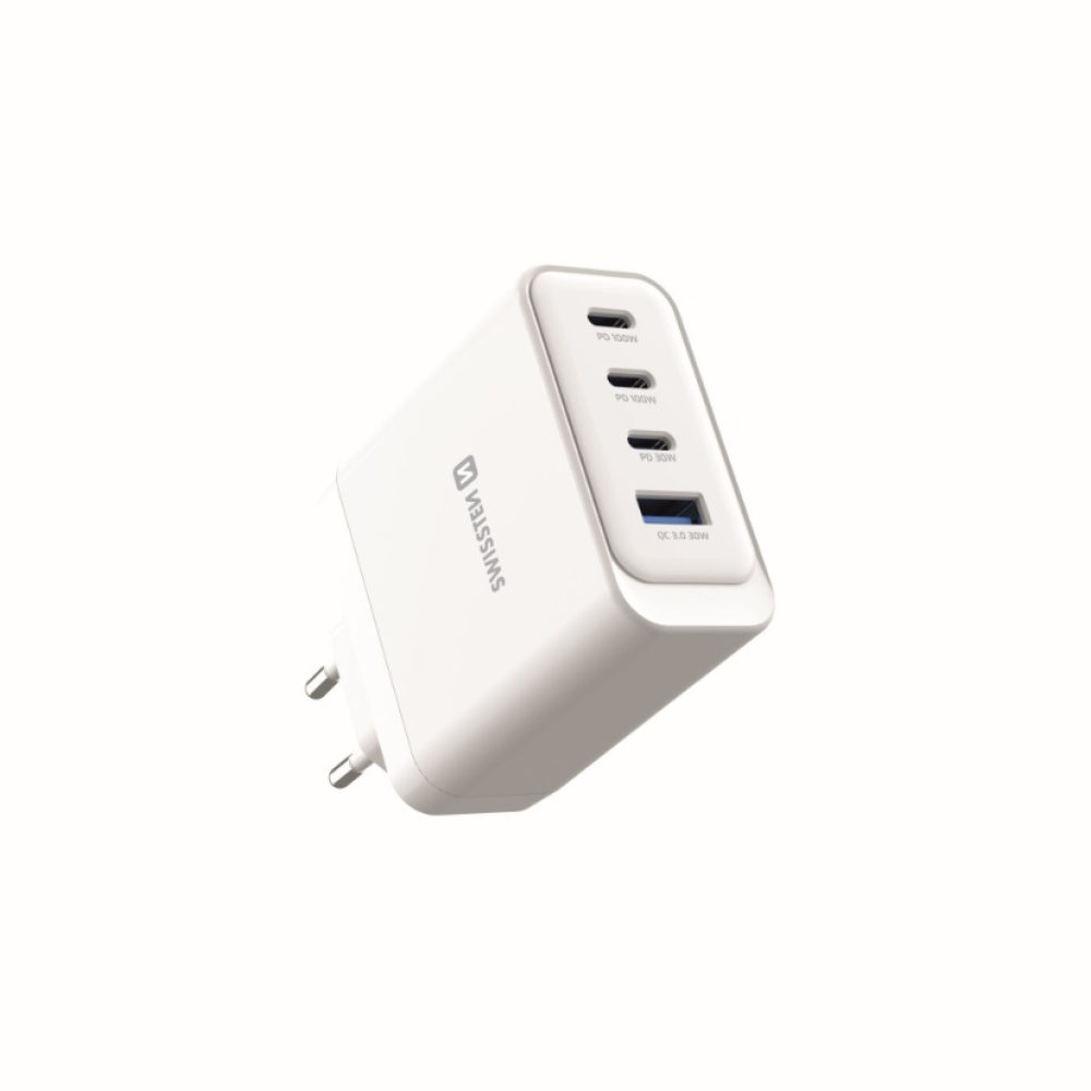 SWISSTEN síťový adaptér edge GaN 2x USB-C PD 100W + 1x USB-C PD 20W + 1x USB-A QC 30W QC - bílý
